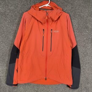 Rab Torque Jacket Mens Large Orange Hooded Softshell Windbreaker‎ Hiking Stretch